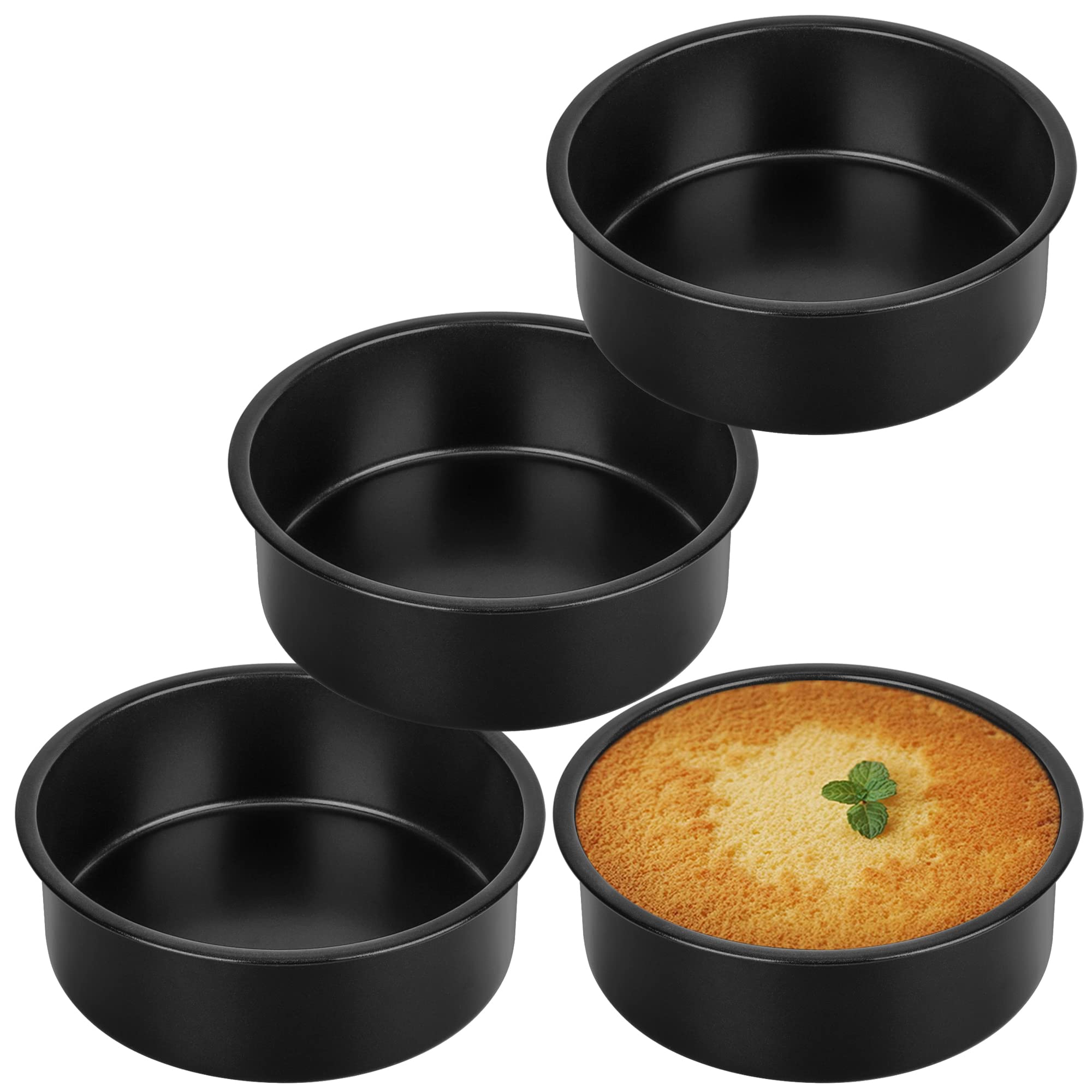 AWTBDP 4.5-Inch Cake Pan Set of 4, Nonstick Stainless Steel Baking Round Cake Pans Tins Bakeware for Mini Cake Pizza, Quiche, Non Toxic Coating, Straight Side, Easy Clean Easy Release, 2 Inch Deep