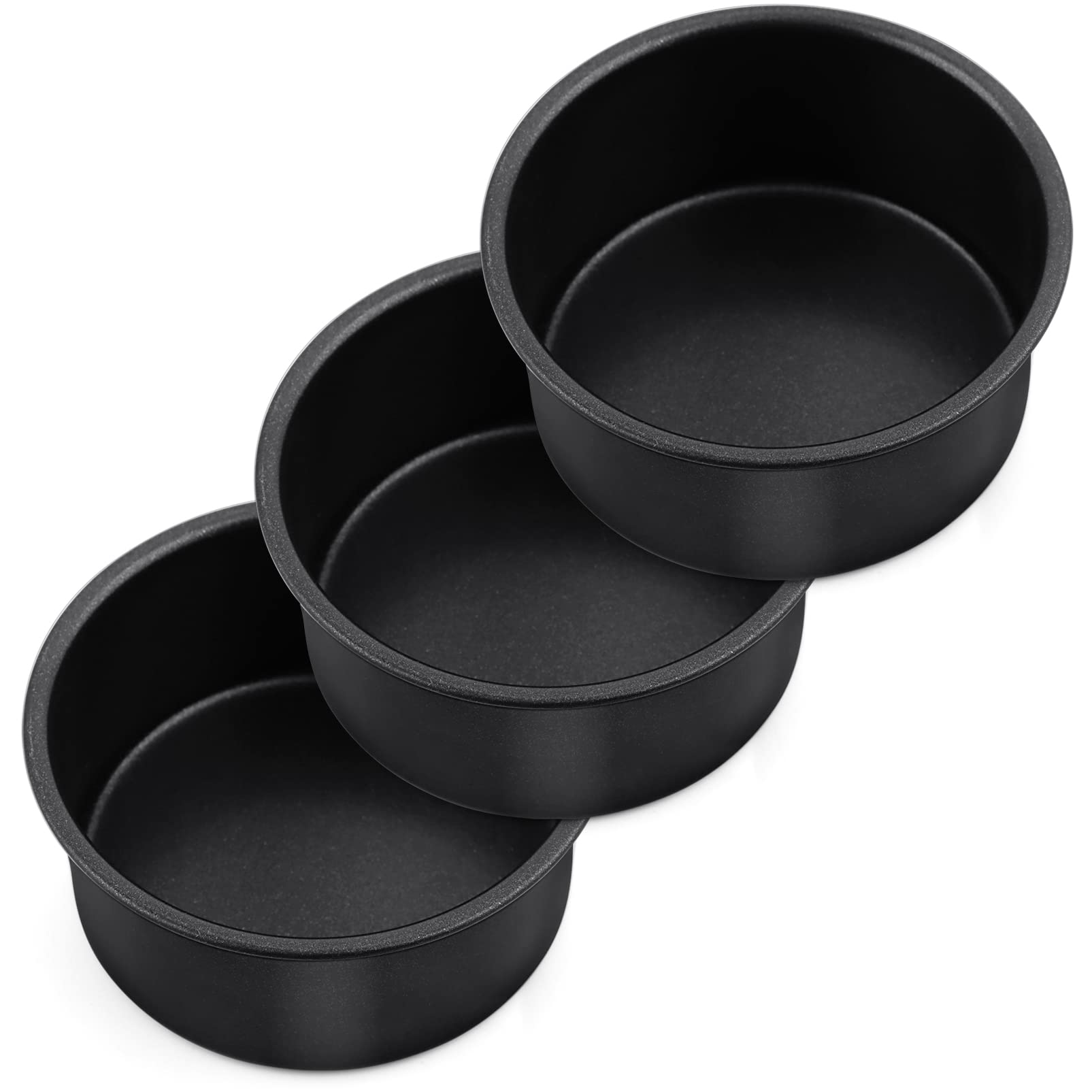 P&P CHEF 4 Inch Mini Cake Pan Set of 3, Non-Stick Round Baking Cake Pans Tins for Small Tier Smash Cakes, Non-Toxic & Solid, Stainless Steel Core & Leak-Proof, Black