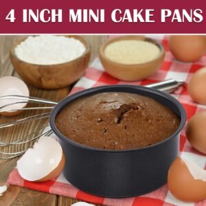 P&P CHEF 4 Inch Mini Cake Pan Set of 3, Non-Stick Round Baking Cake Pans Tins for Small Tier Smash Cakes, Non-Toxic & Solid, Stainless Steel Core & Leak-Proof, Black