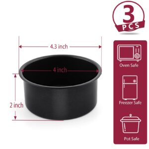 P&P CHEF 4 Inch Mini Cake Pan Set of 3, Non-Stick Round Baking Cake Pans Tins for Small Tier Smash Cakes, Non-Toxic & Solid, Stainless Steel Core & Leak-Proof, Black