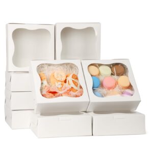 HRUNDKING 30PCS Cupcake Boxes7×7×2.5Inch,Gift Box,Cake Boxes,Cookie Boxes with Window,Bakery Boxes,Biscuit Box,Macaron Boxes,Mini Bundt Cake Containers,Food Packaging Treat Boxes