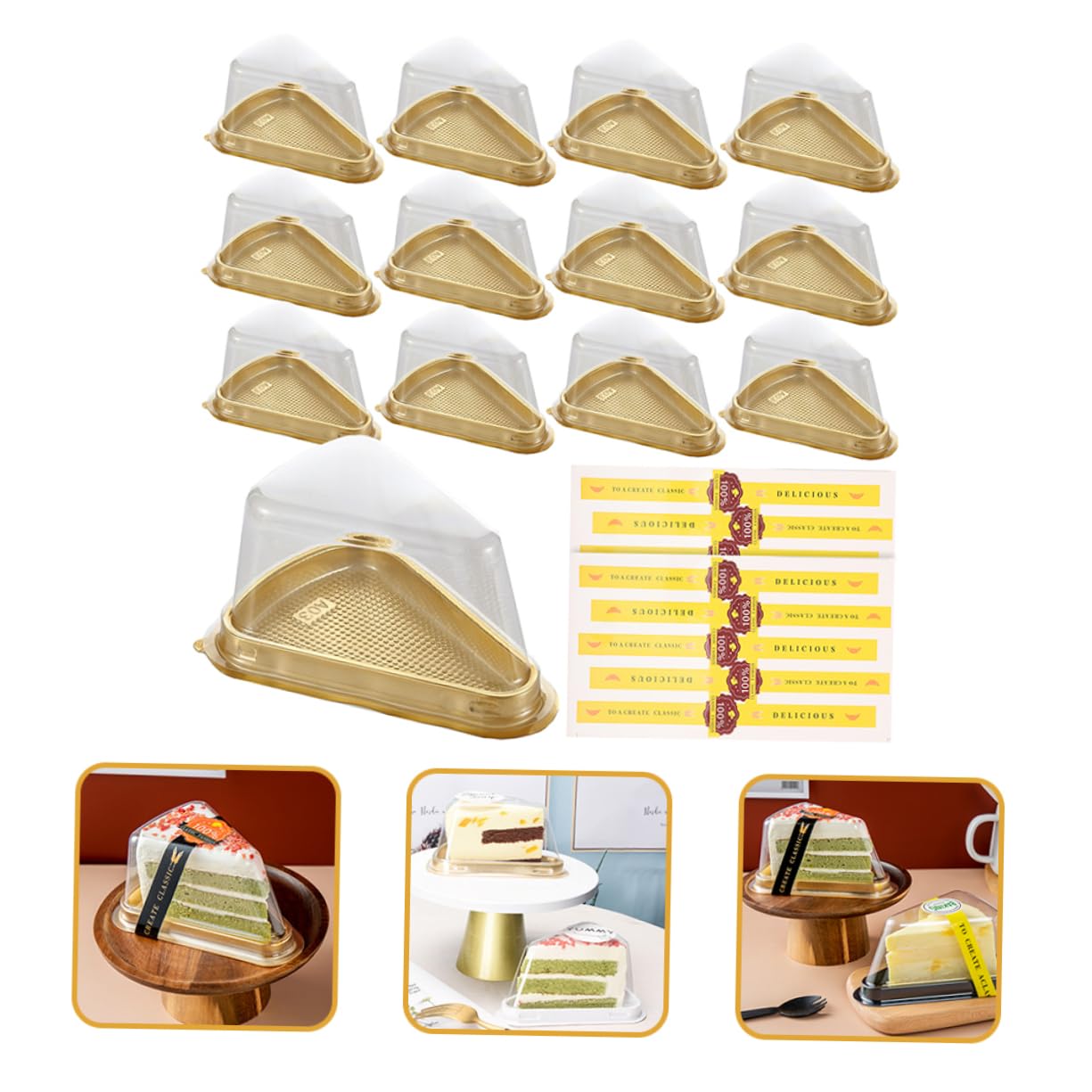 Abaodam 150 Sets Triangular Cake Box Slice Cheesecake Containers Sandwich Container Bento Sandwich Cake Tray Plastic Container with Lid Clear Mousse Container Cake Stand Mezzanine Pet