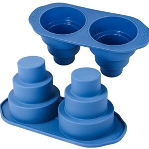 Webake Mini 3 Tier Cake Pan, Silicone Tier Cake Molds, 2 Pack Blue Molds for Small Smash Cake Cupcake for Birthday, Baby Shower, Wedding, 3.8 Inch Dia