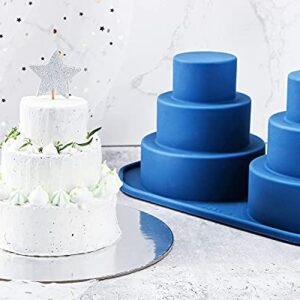 Webake Mini 3 Tier Cake Pan, Silicone Tier Cake Molds, 2 Pack Blue Molds for Small Smash Cake Cupcake for Birthday, Baby Shower, Wedding, 3.8 Inch Dia