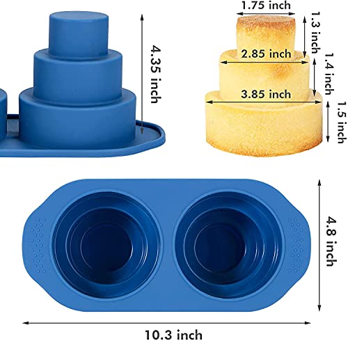 Webake Mini 3 Tier Cake Pan, Silicone Tier Cake Molds, 2 Pack Blue Molds for Small Smash Cake Cupcake for Birthday, Baby Shower, Wedding, 3.8 Inch Dia