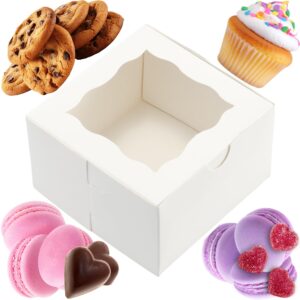 bakeluv 4x4 cookie boxes with window | white, 100 pcs | small treat boxes, 4x4x2.5 small cookie boxes, bake sale boxes, 4 inch to go bakery/dessert, cake slice boxes individual, cupcake/muffin box