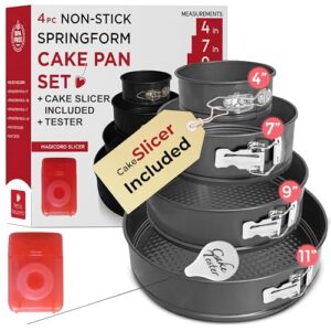 spring form pans for baking (4/7/9/11 inch) with cake slicer and tester - nonstick cheesecake pan set – leakproof spring form pan set – springform pans compatible with instant pot - spring pan set