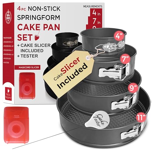 Spring Form Pans for Baking (4/7/9/11 Inch) with CAKE SLICER and TESTER - Nonstick Cheesecake Pan Set – Leakproof Spring Form Pan Set – Springform Pans Compatible with Instant Pot - Spring Pan Set