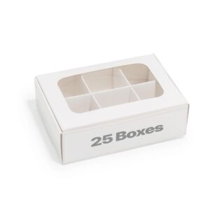 Modsy Baking Mini Truffle Boxes - White | VERY SMALL for 6 Treats - Window and Dividers | 5 x 3.5 x 1.57 Inches | Pack of 25