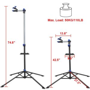 Yaheetech Bike Repair Stand Bicycle Workshop Stand Foldable Bike Maintenance Rack w/ Tool Tray Height Adjustble Bicycle Repair Stand for Road & Mountain Bikes