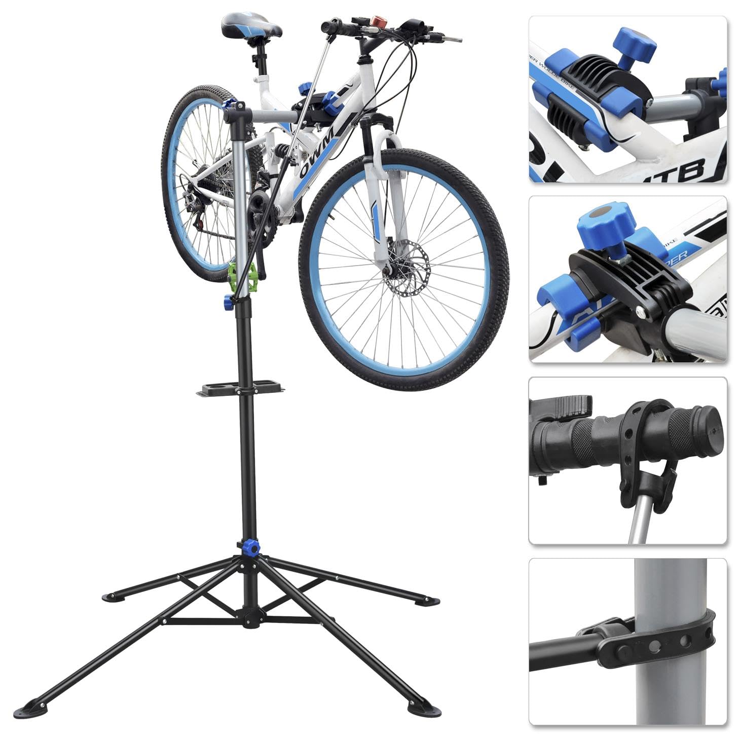 Yaheetech Bike Repair Stand Bicycle Workshop Stand Foldable Bike Maintenance Rack w/ Tool Tray Height Adjustble Bicycle Repair Stand for Road & Mountain Bikes