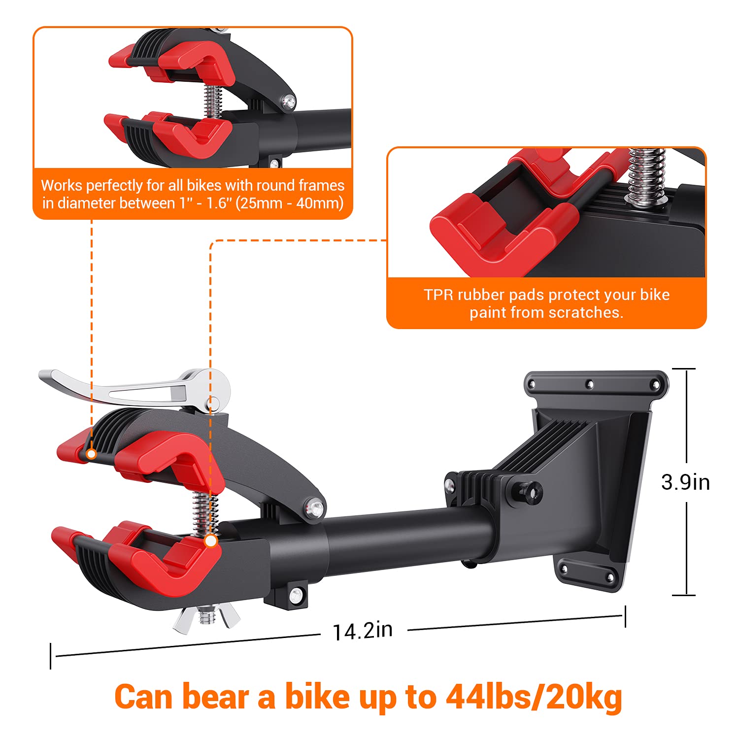 Sportneer Bike Repair Stand: 360 Rotatable Wall Mounted Removable Bike Clamp - Adjustable Home Bicycle Maintenance Stand with 2 Mounting Plates for Diameter of 1-1.6’’ Bicycle