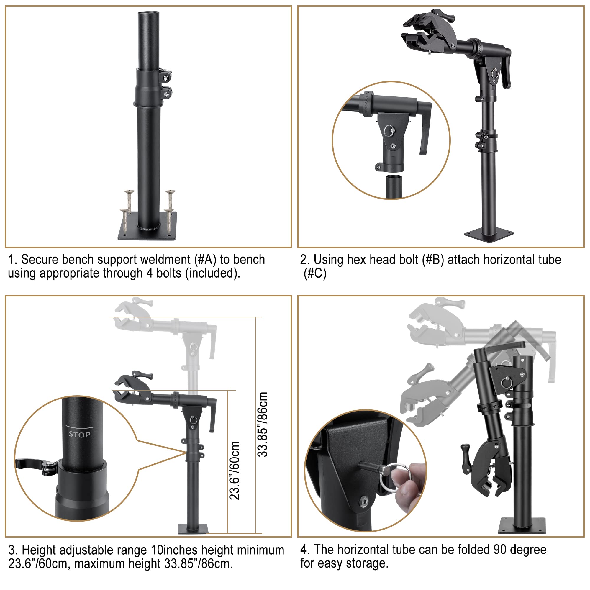 CHEPARK Bike Repair Stand (Max 88lbs) - Bench Mount Bike Stand Rack Workstand - E bike Repair Stand Shop Home Mechanics for Mountain Bike and Road Bike