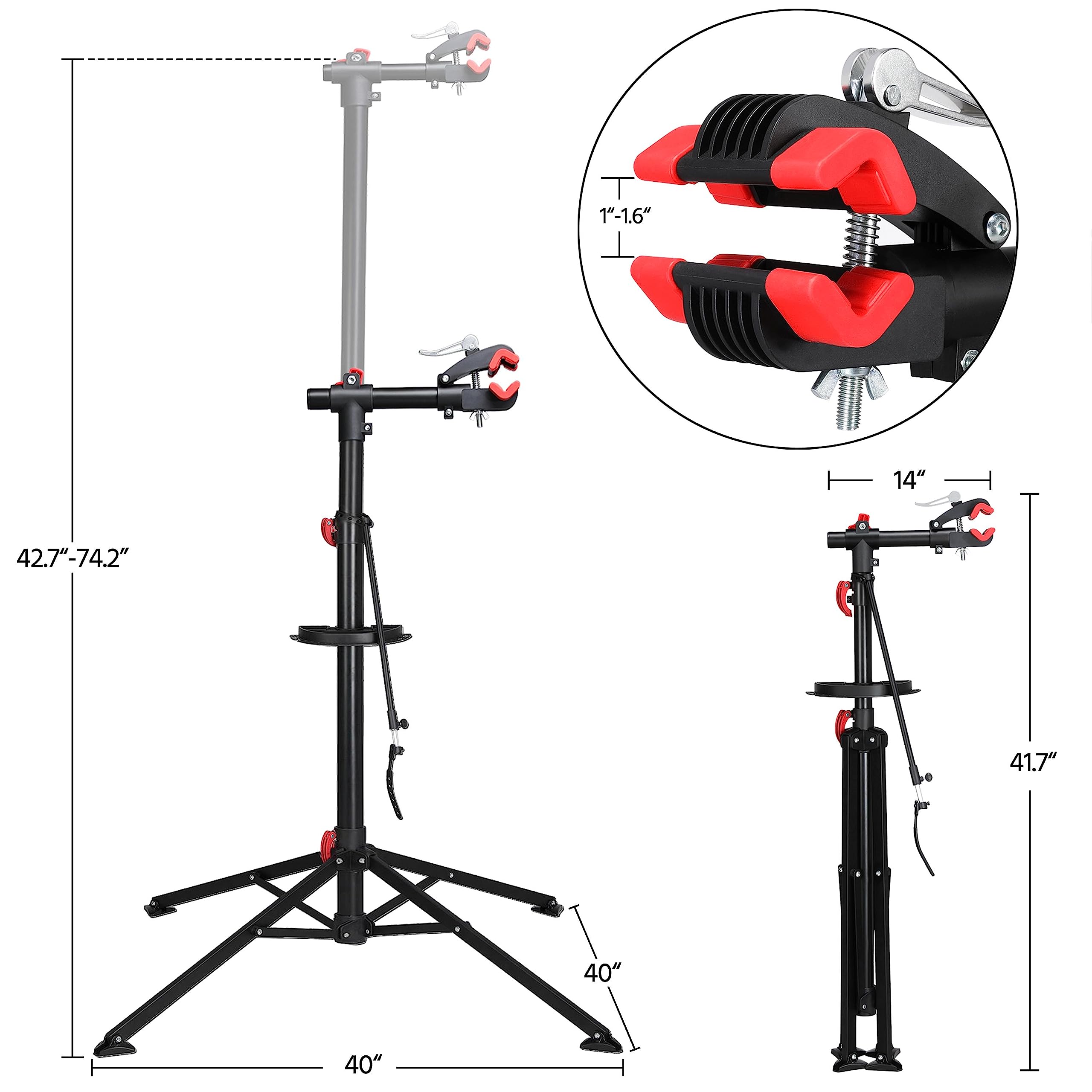 Topeakmart Bicycle Repair Workstands Mechanic Bike Repair Rack stand for Road & Mountain Bicycle Maintenance w/Multiple Quick Release Telescopic Arm Tool Tray