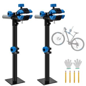 Datanly 2 Pcs Bike Repair Stand Wall Workbench Mount Rack Workstand Bicycle Stand Clamp Height Adjustable Bicycle Maintenance Rack with Gloves for Mountain Road Bikes