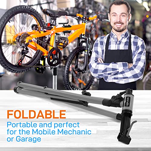 SereneLife Home Mechanic Bicycle Repair Stand - Height Adjustable, 360° Clamp Rotation w/Upgraded Collar & Leg Supports, Holds Up to 80 lbs, Mountain Bike Holder Cleaning or Maintenance Tool Kit