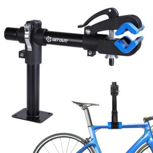 get out! bike repair stand for maintenance - wall or bench mount bicycle repair clamp - workbench cycling work stand vise for repairing folding, mountain, electric, or road bikes