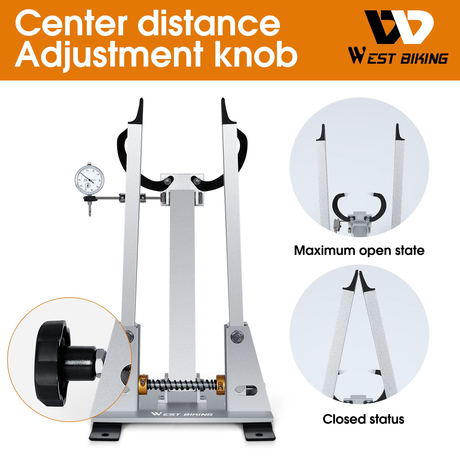 West Biking Wheel Truing Stand, Professional Bike Wheel Maintenance Adjustment Rims Truing Tool with Spoke Wrench, Bicycle Wheel Alignment Repair Tool for MTB Road Wheel Set fits 16-29” 700C