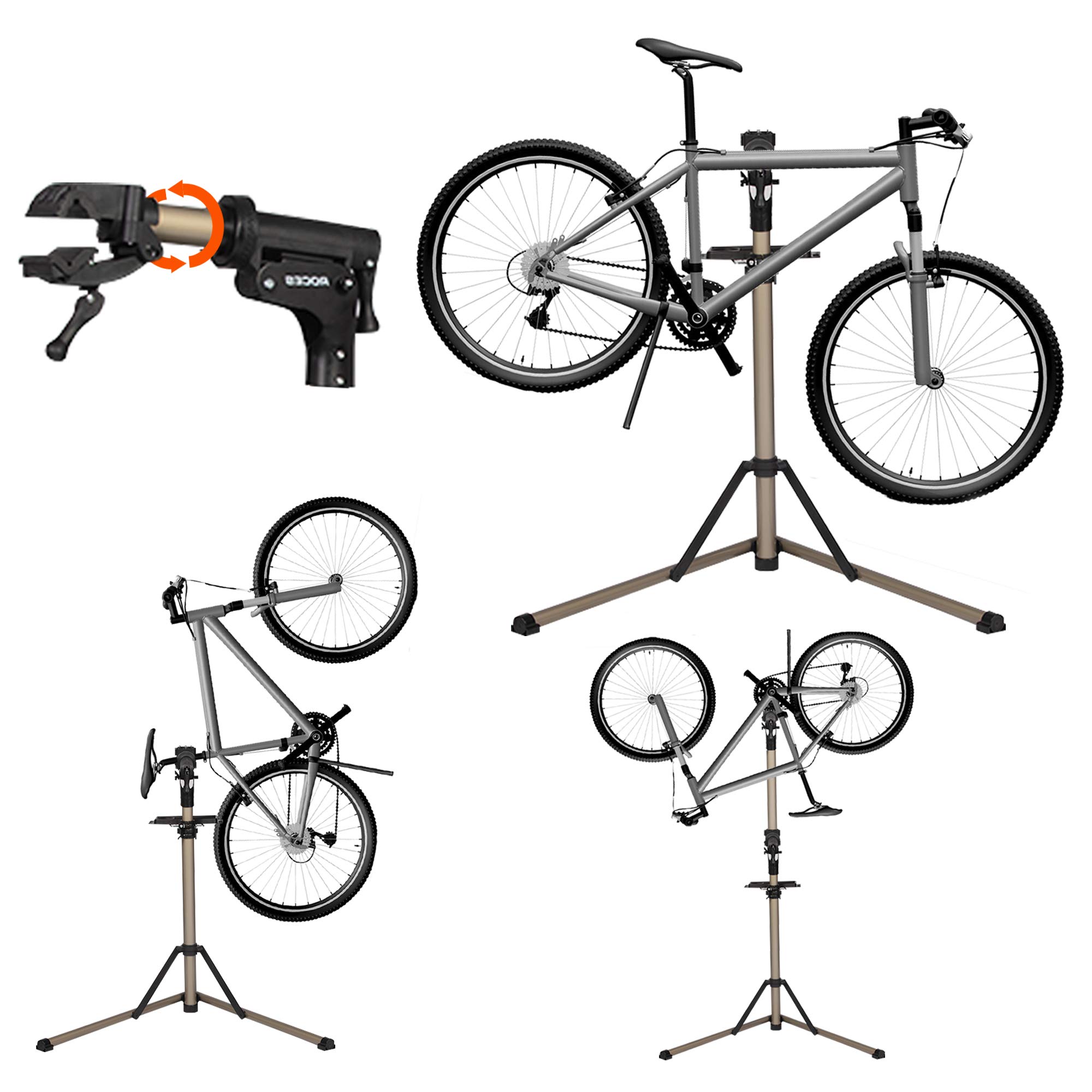 LONABR Adjustable Bike Repair Stand Foldable Bicycle Mechanics Stand Portable Bike Workstand for Home or Professional Team Use with Plate Tools Holder Support 60LBS