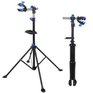 JungleA Portable Mechanic Bike Repair Stand Height Adjustable 42.5 to 74 inch Cycle Rack Bicycle Workstand w/Telescopic Arm, Tool Tray & Balancing Pole