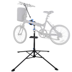 JungleA Portable Mechanic Bike Repair Stand Height Adjustable 42.5 to 74 inch Cycle Rack Bicycle Workstand w/Telescopic Arm, Tool Tray & Balancing Pole