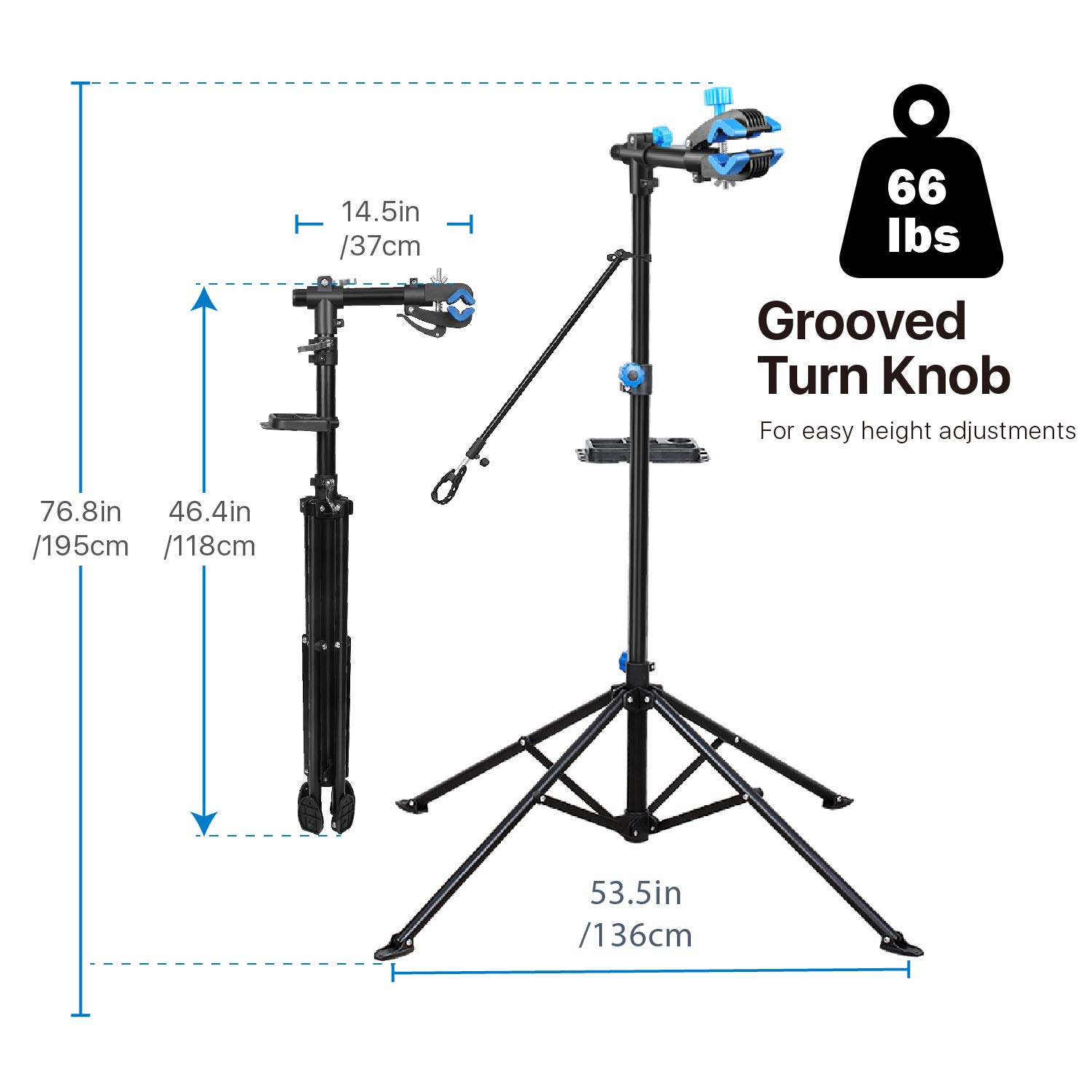 Flexzion Bike Repair Stand Workstation, Bicycle Maintenance Workstand, 41"-75" Adjustable Foldable Cycle Rack, Lightweight, w/ Tool Tray, Telescopic Arm & 4 Feet Base for Home Mechanic Workshop