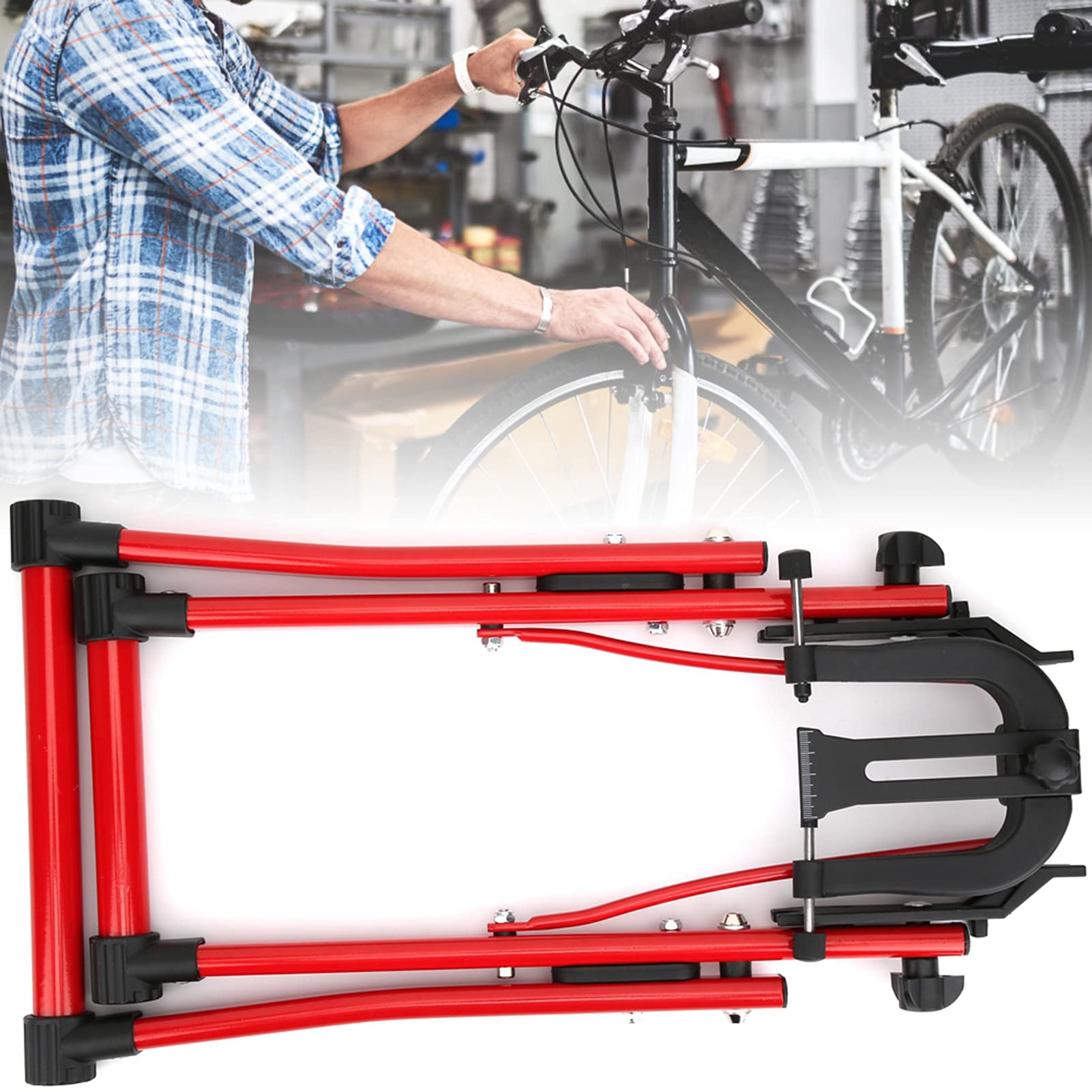 HEITIGN Bicycle Wheel Truing Stand, Aluminium Alloy Red Wheel Truing Stand Home Bike Repair Maintenance Support Tool Accessory