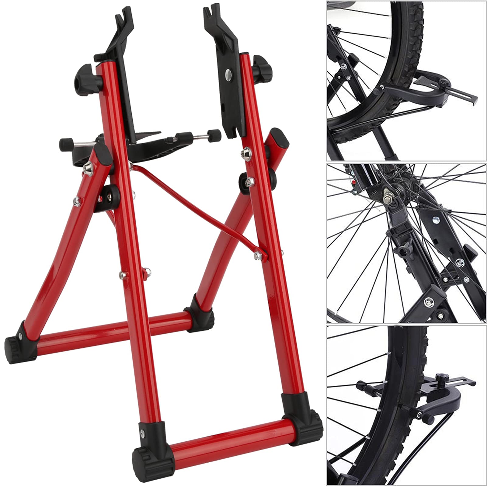 HEITIGN Bicycle Wheel Truing Stand, Aluminium Alloy Red Wheel Truing Stand Home Bike Repair Maintenance Support Tool Accessory