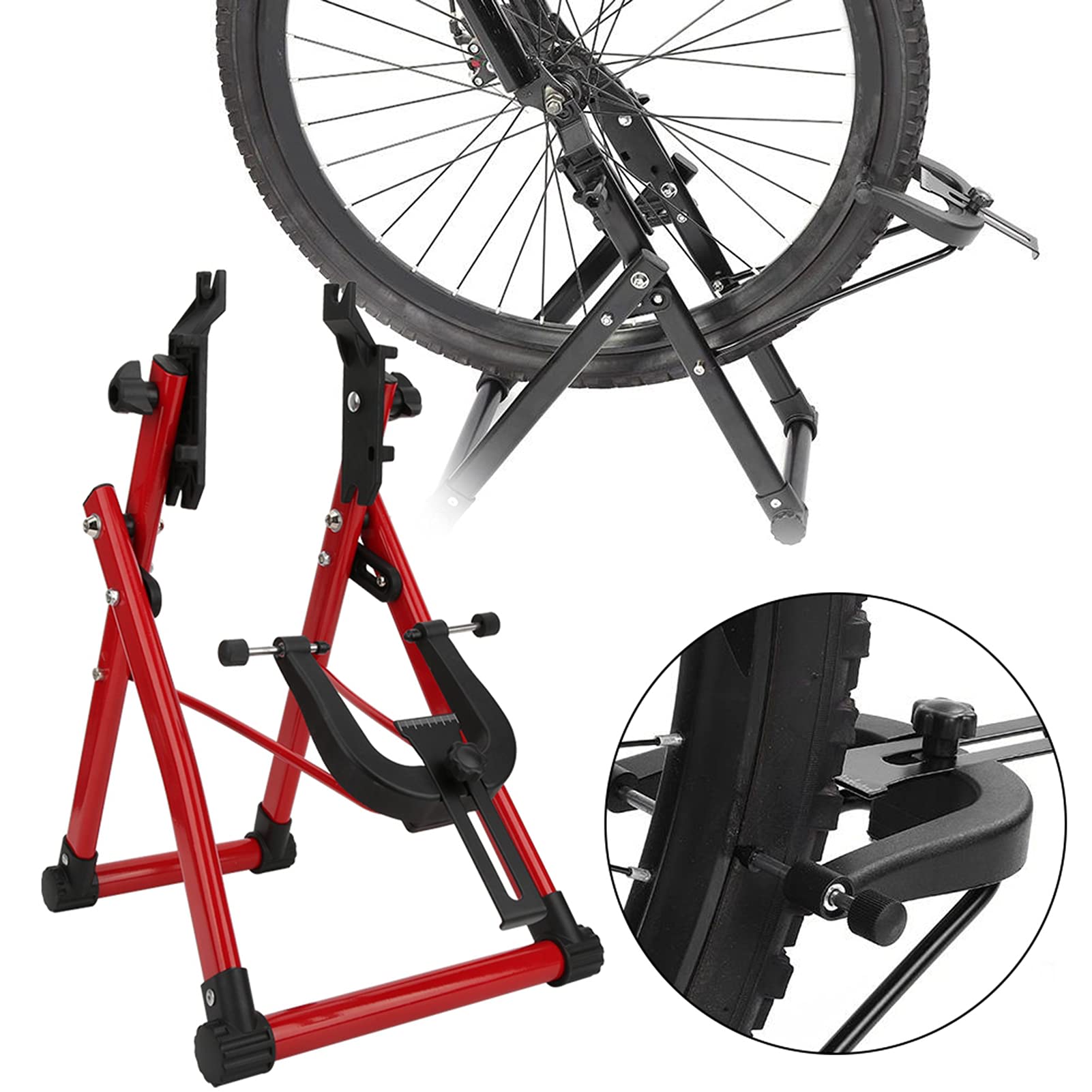 HEITIGN Bicycle Wheel Truing Stand, Aluminium Alloy Red Wheel Truing Stand Home Bike Repair Maintenance Support Tool Accessory