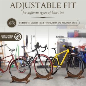 WARNERS WHEELS Walnut Indoor Bike Stand, Adjustable Wooden Bike Stand Floor - Single Bike stand for Stylish Indoor bike storage in Garage, Apartment, House or Shop - No Tools Required