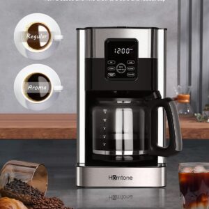 Homtone Coffee Maker 12 Cup Programmable, Anti-Drip Digital Coffee Machine, Brew Strength Control Coffee Maker for Hot Coffee, Stainless Steel, LCD Touch Screen, Permanent Filter, 1000W