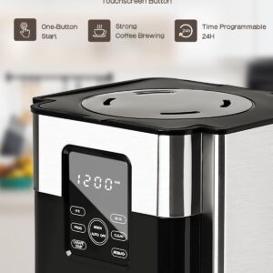 Homtone Coffee Maker 12 Cup Programmable, Anti-Drip Digital Coffee Machine, Brew Strength Control Coffee Maker for Hot Coffee, Stainless Steel, LCD Touch Screen, Permanent Filter, 1000W