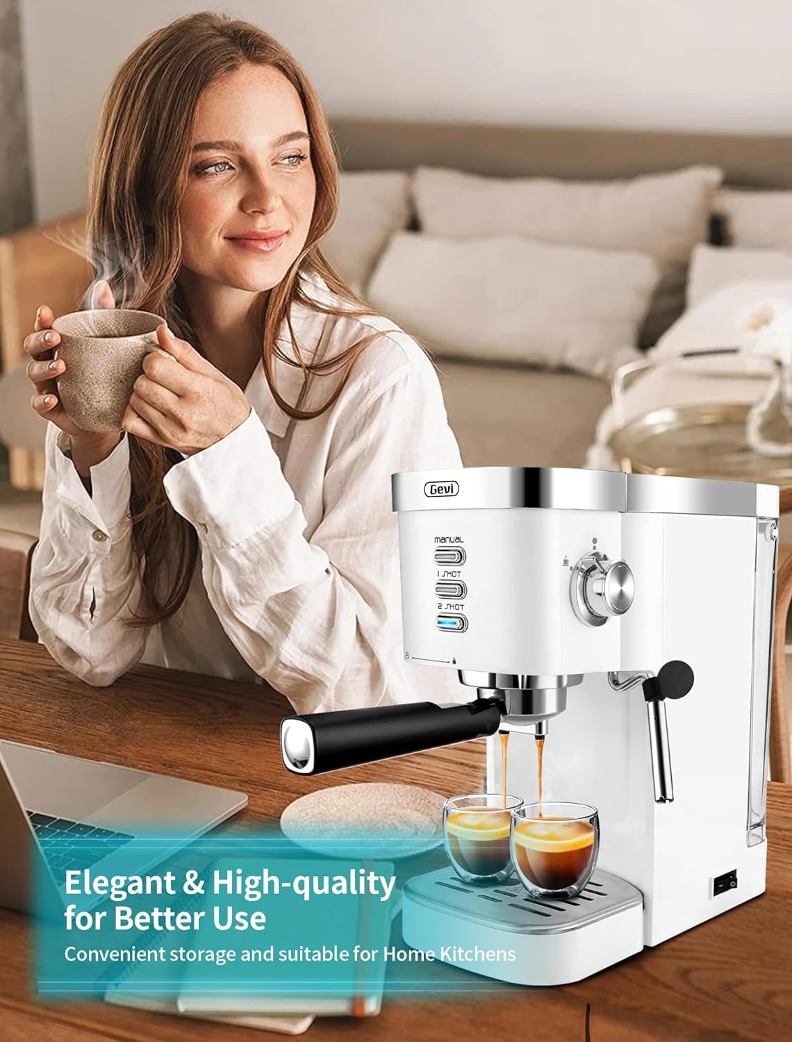 Gevi Coffee Servers 20 Bar High Pressure Espresso Machines, Expresso Coffee Machine with Milk Frother for Espresso, Latte Macchiato, Cuppuccino,1.2L Water Tank, 1350W