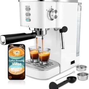 Gevi Coffee Servers 20 Bar High Pressure Espresso Machines, Expresso Coffee Machine with Milk Frother for Espresso, Latte Macchiato, Cuppuccino,1.2L Water Tank, 1350W