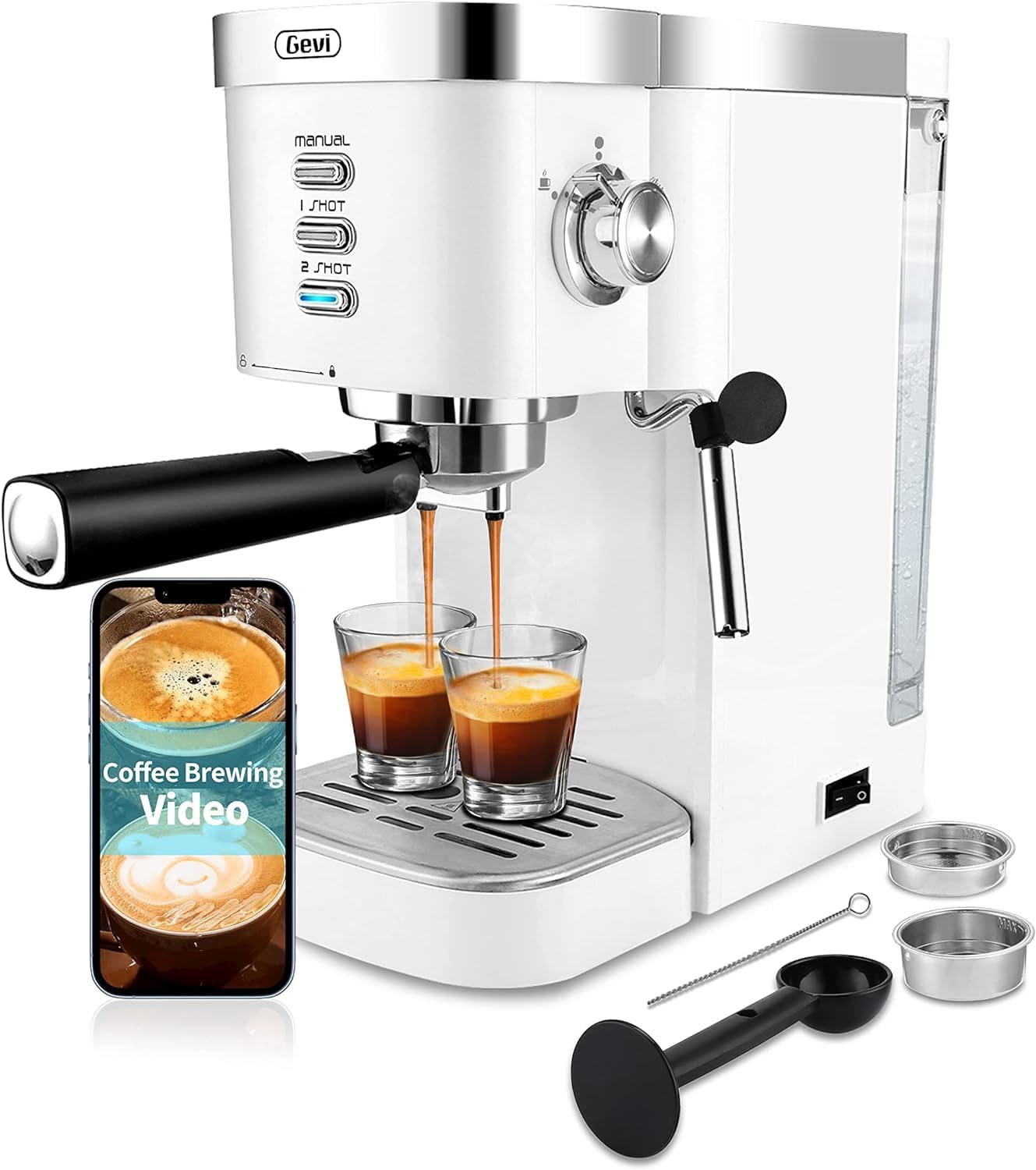 Gevi Coffee Servers 20 Bar High Pressure Espresso Machines, Expresso Coffee Machine with Milk Frother for Espresso, Latte Macchiato, Cuppuccino,1.2L Water Tank, 1350W