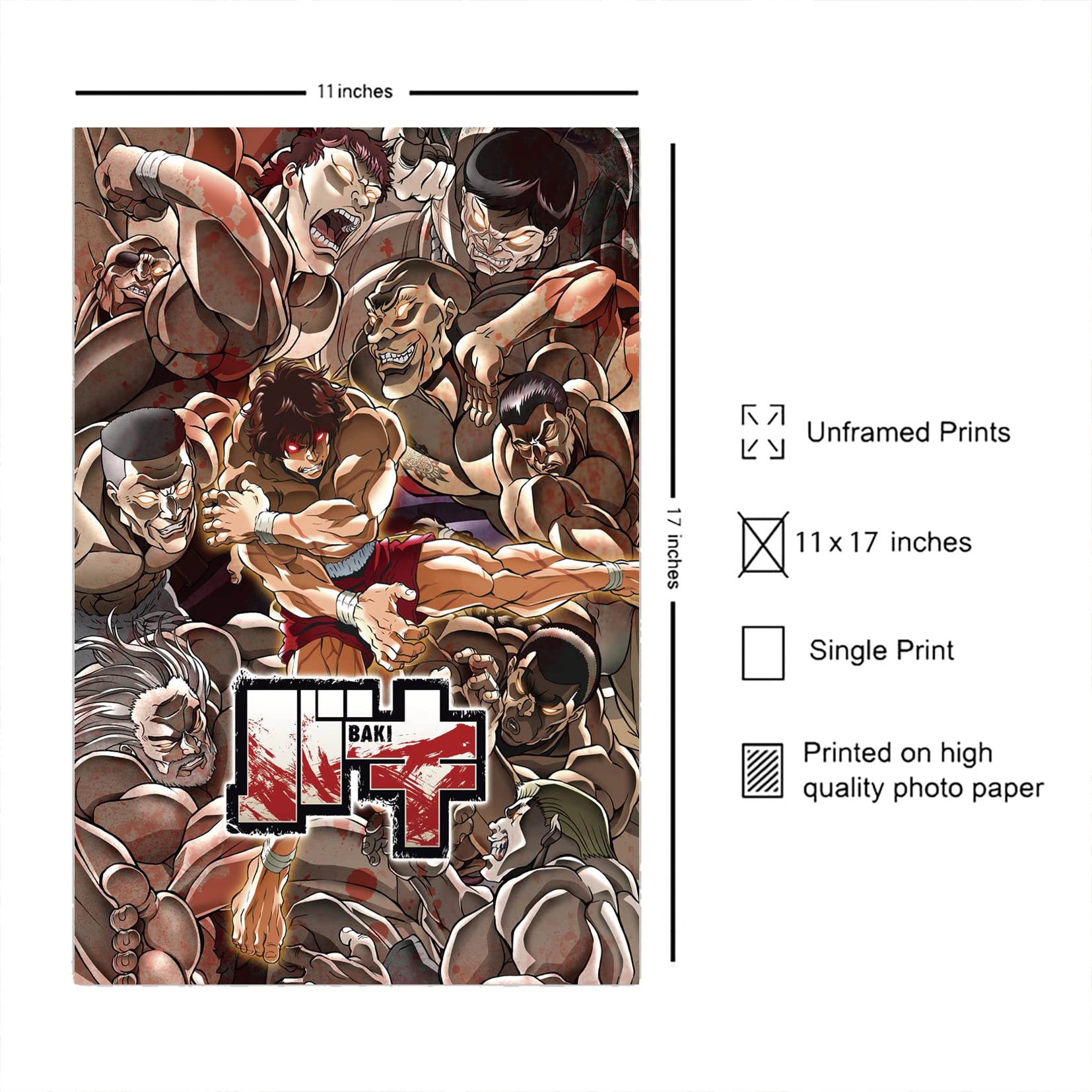 Christ-EZ Anime Cartoons Baki Wall Art Print Poster Home Decor Premium - Matte poster Frameless Gift 11 x 17 inch(28cm x 43cm)