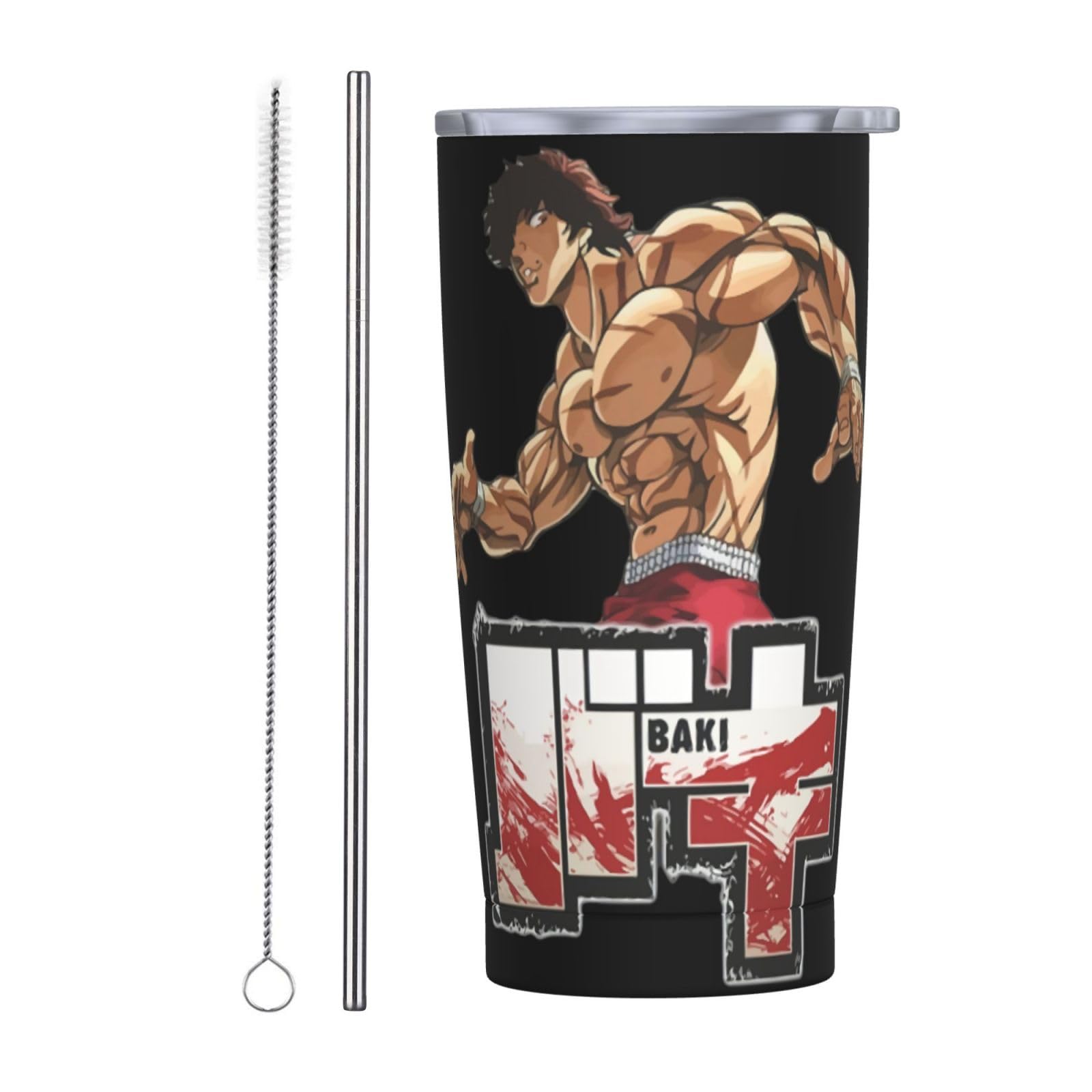 RedVos Anime Baki The Grappler Hanma Baki Band Stainless Steel Mug With Lid And Straw Adult Fashion Coffee Cup 20oz