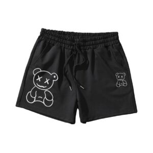 SOLY HUX Men's Cartoon Print Drawstring High Waisted Sweat Shorts Casual Summer Track Shorts with Pocket Black L