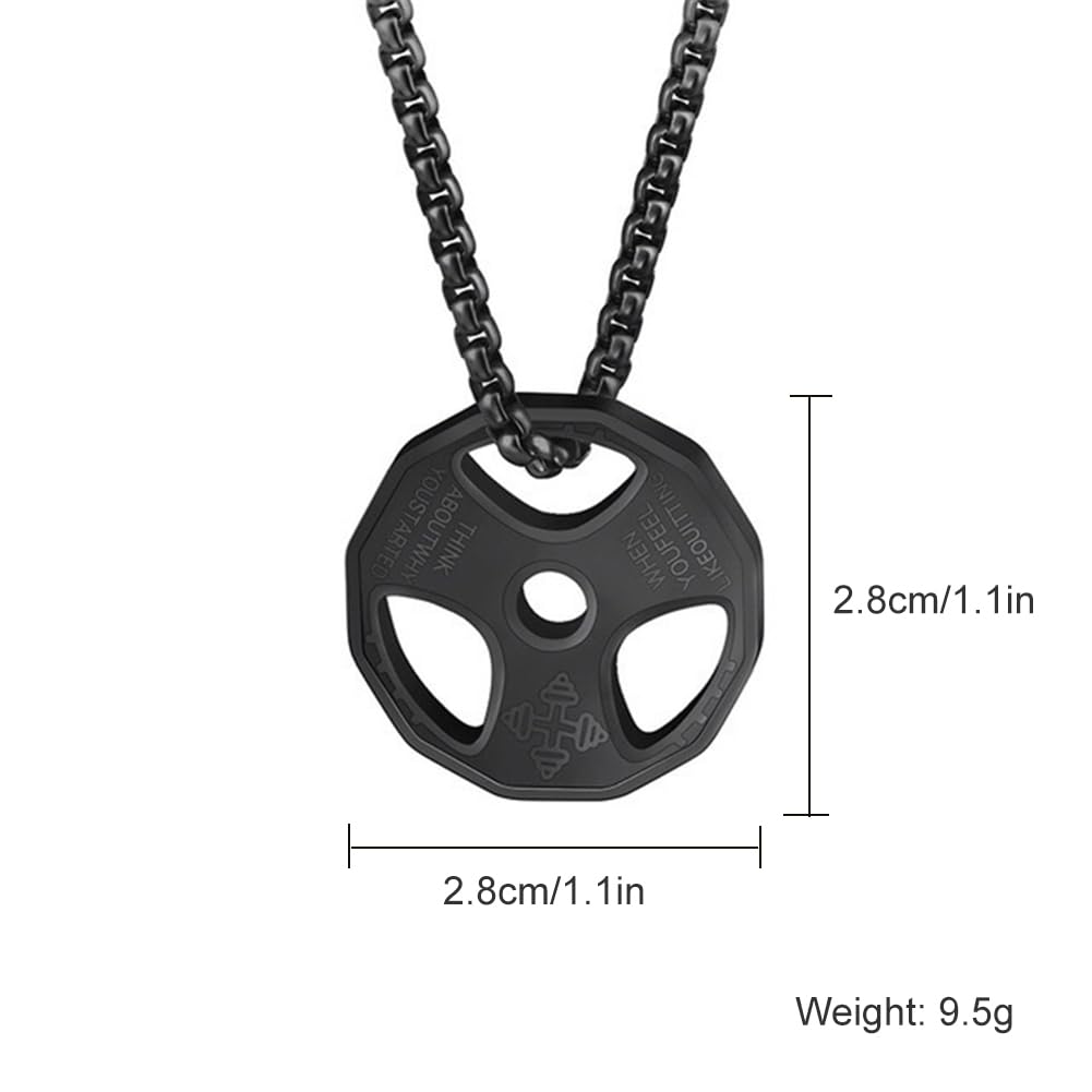 AILUOR Men Women's Dumbbell Pendant Necklace Stainless Steel Couples Barbell Pendant Fitness Gym Sports Dumbbell Weight Lifters Barbell Chain Jewelry (Black-R)