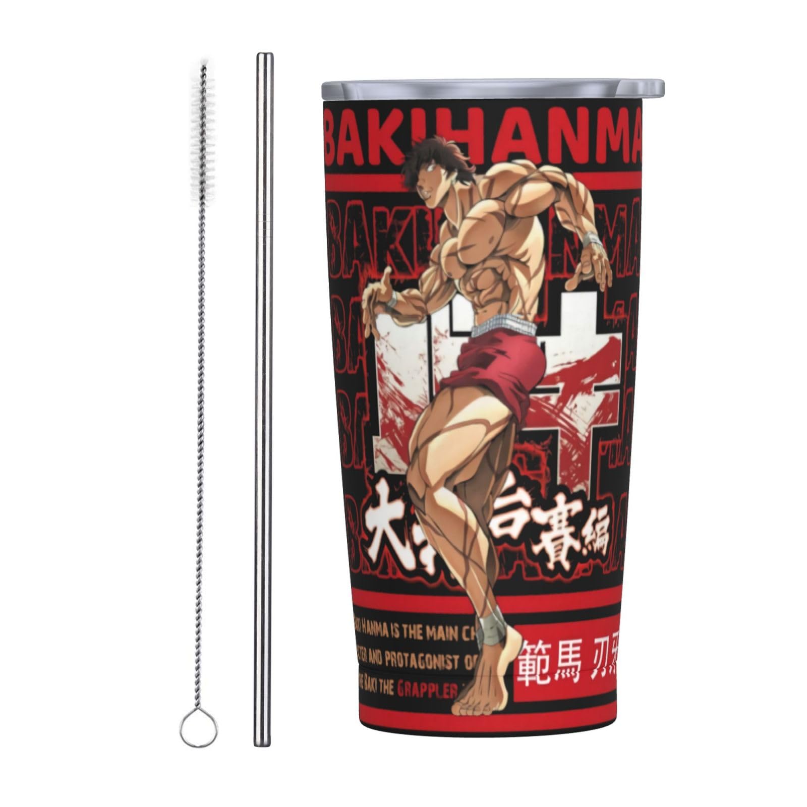 RedVos Anime Baki The Grappler Band Stainless Steel Mug With Lid And Straw Adult Fashion Coffee Cup 20oz