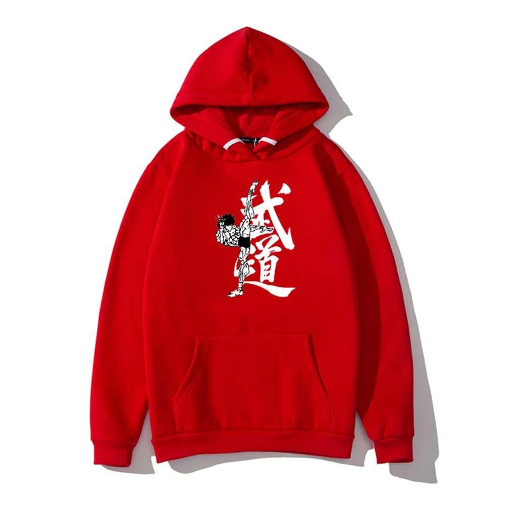 Baki Hanma 2021 New Anime Hoodies Casual Hooded Sweatshirt Unisex Clothing (red,Large)