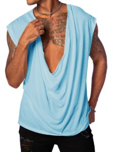 paslter mens tank tops sleeveless t shirts deep v neck loose casual summer beach basic tank shirts blue