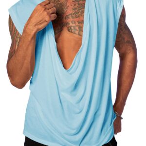 PASLTER Mens Tank Tops Sleeveless T Shirts Deep V Neck Loose Casual Summer Beach Basic Tank Shirts Blue