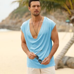 PASLTER Mens Tank Tops Sleeveless T Shirts Deep V Neck Loose Casual Summer Beach Basic Tank Shirts Blue