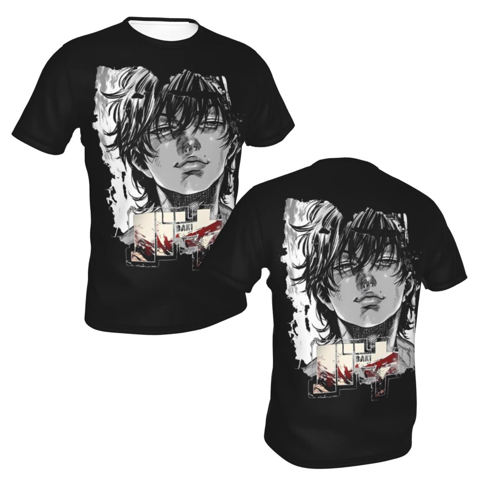 Anime Baki The Grappler Baki Hanma Boys 3D Printing Summer Tee Comfort Crew Neck Short Sleeve Shirts Black