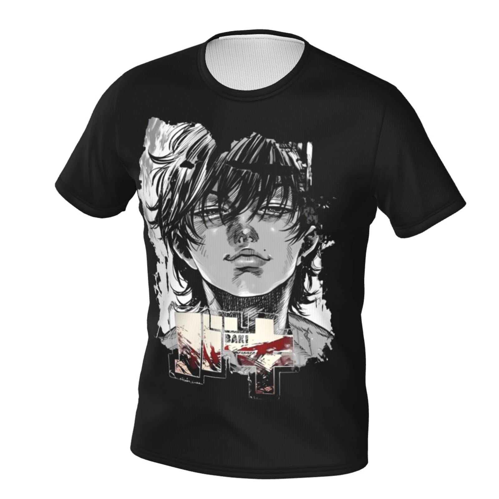 Anime Baki The Grappler Baki Hanma Boys 3D Printing Summer Tee Comfort Crew Neck Short Sleeve Shirts Black