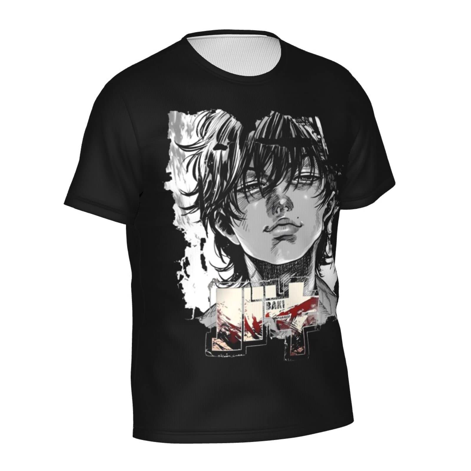 Anime Baki The Grappler Baki Hanma Boys 3D Printing Summer Tee Comfort Crew Neck Short Sleeve Shirts Black