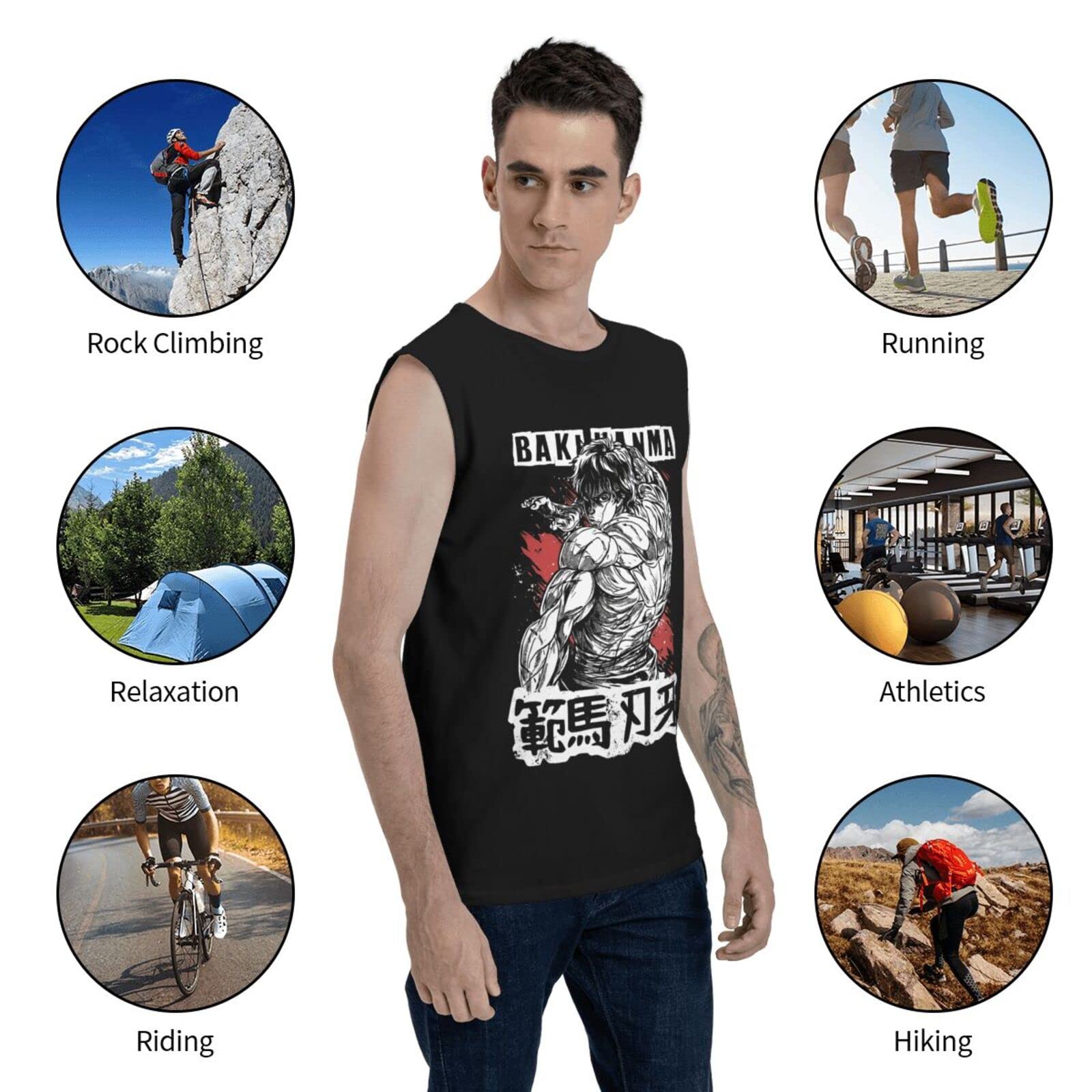 Anime Baki The Grappler Baki Hanma Tank Top Man's Summer Sleeveless Tee Casual Running Workout Sport Vest Black