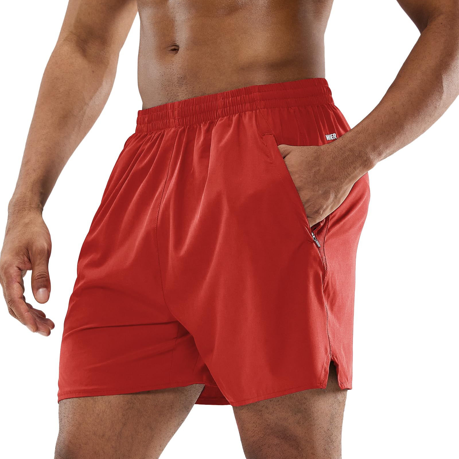 MIER Men's Workout Running Shorts Lightweight Athletic Sports Shorts, Quick Dry, Red, M