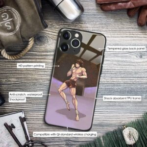 HEMINJYJEF Japanese Anime Anti-Drop Shell Cover Manga Pattern Non-Slip Glossy Glass Cell Phone Protective Case (for iPhone 11 Pro Max,Baki Hanma)